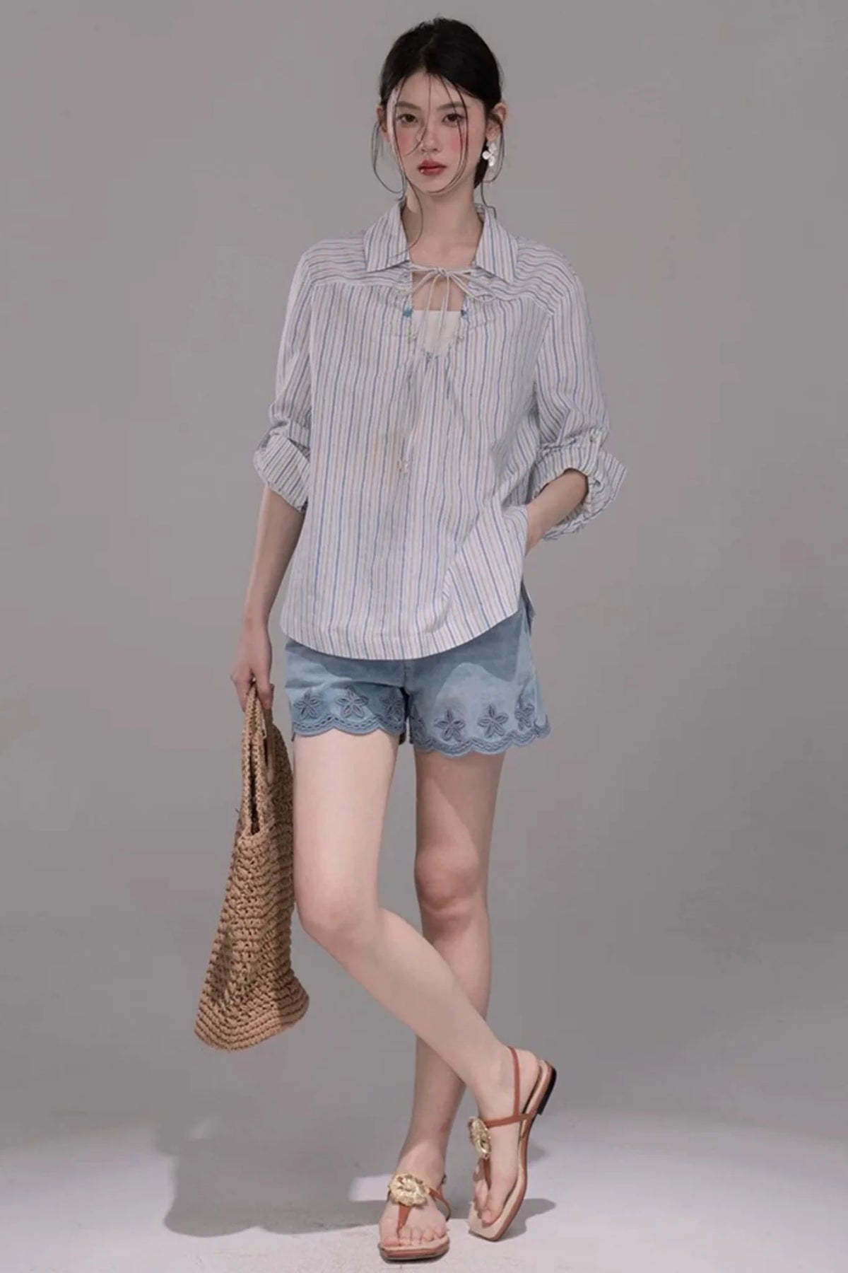 Soda Blue Striped Shirt Set