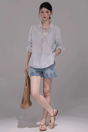 Soda Blue Striped Shirt Set