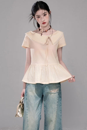 Soft Apricot Wave Layered Skirt Set