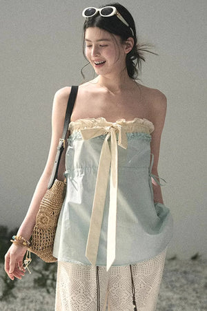 Soft Blue and White Tube Top