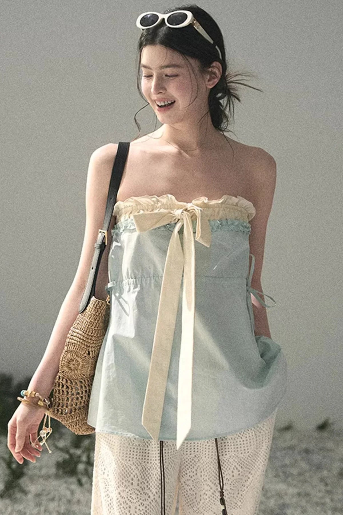 Soft Blue and White Tube Top