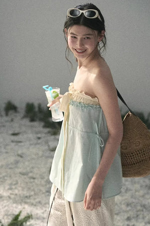 Soft Blue and White Tube Top