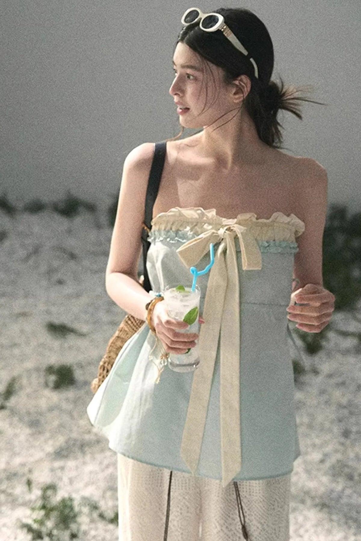 Soft Blue and White Tube Top