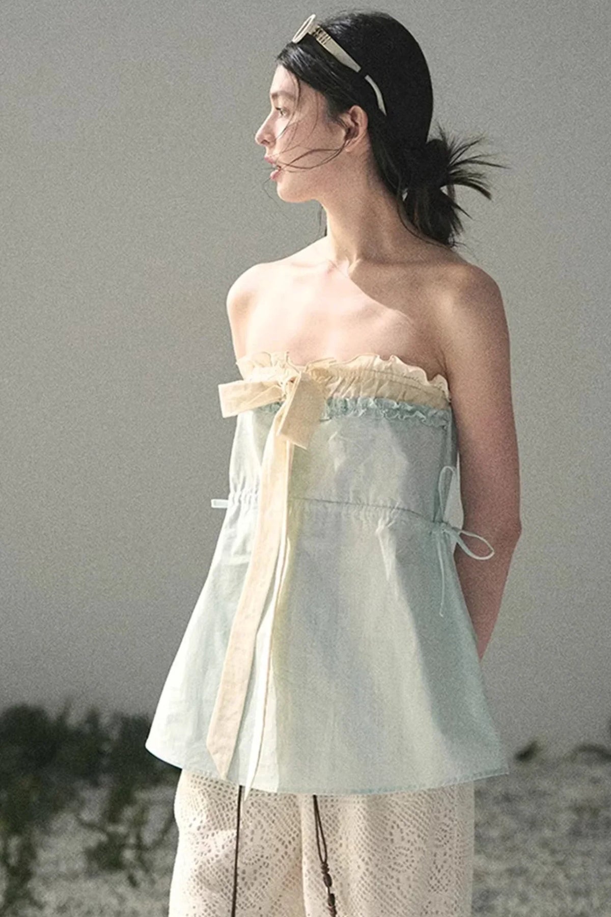 Soft Blue and White Tube Top