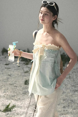 Soft Blue and White Tube Top
