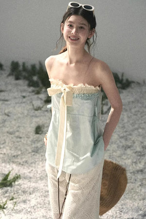 Soft Blue and White Tube Top