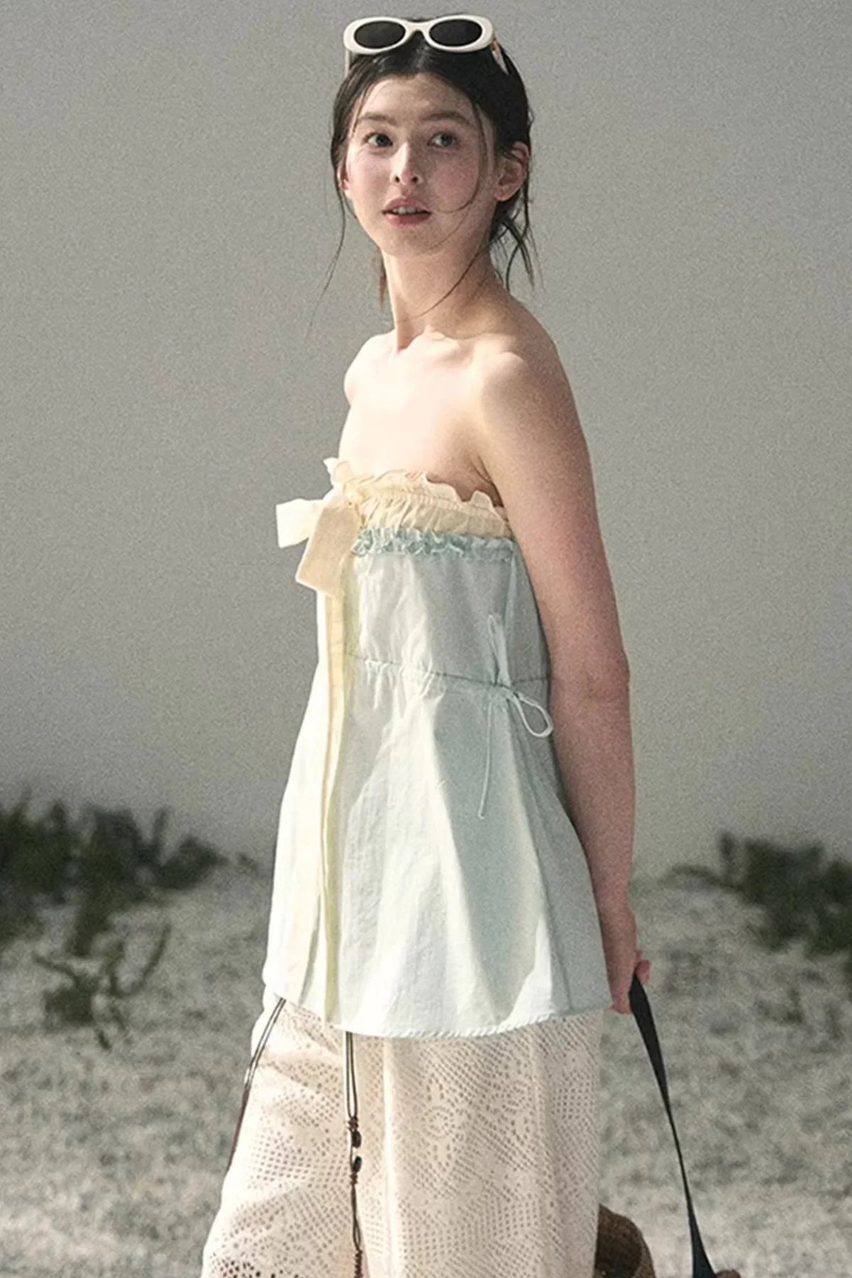 Soft Blue and White Tube Top