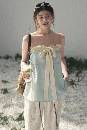 Soft Blue and White Tube Top