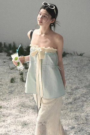 Soft Blue and White Tube Top