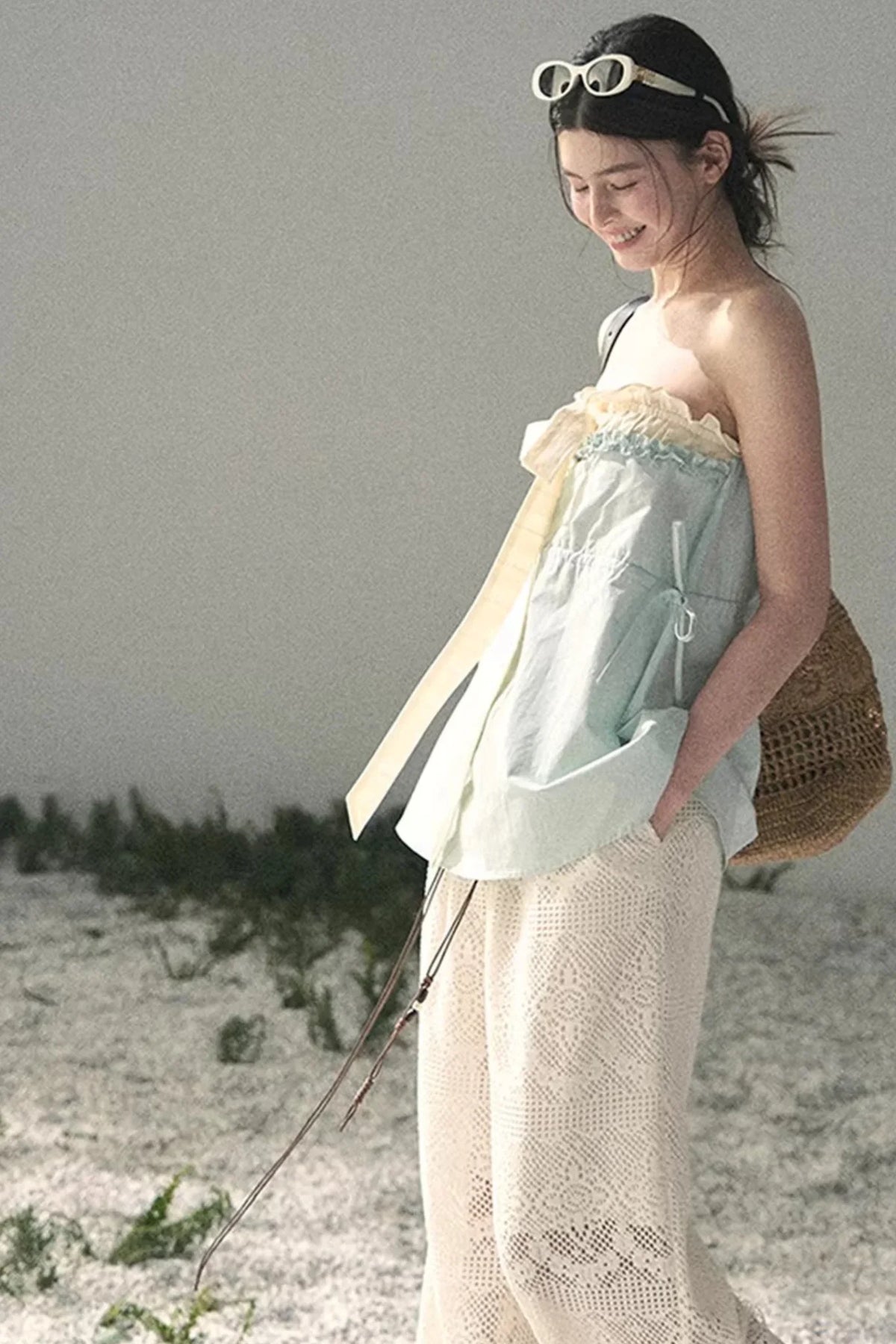 Soft Blue and White Tube Top