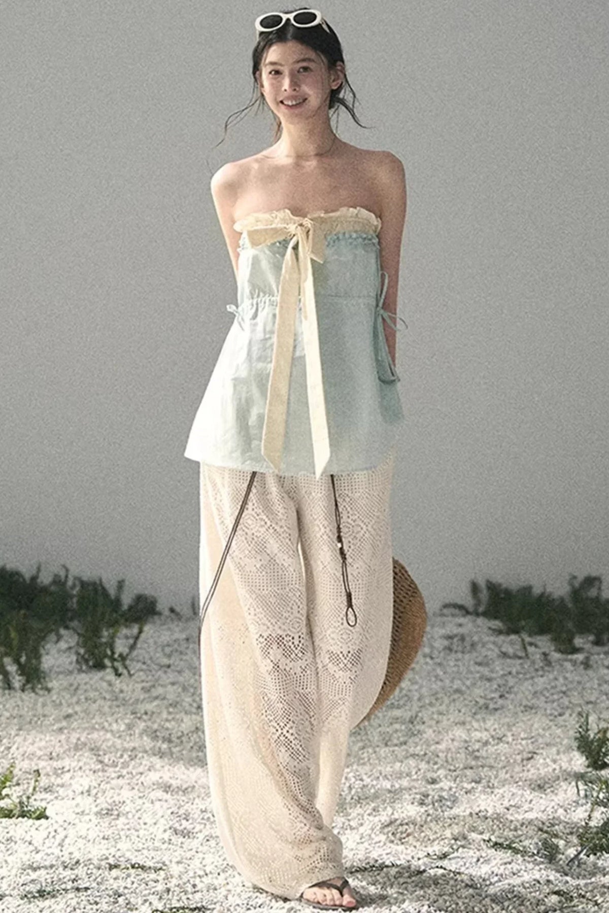Soft Blue and White Tube Top