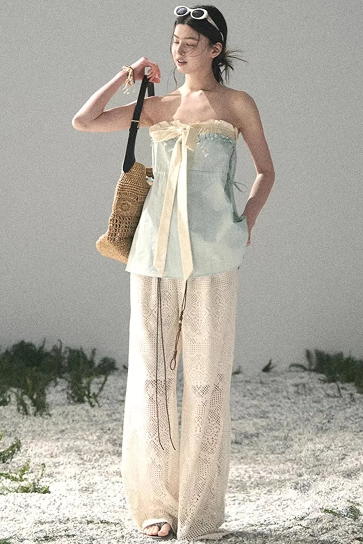 Soft Blue and White Tube Top