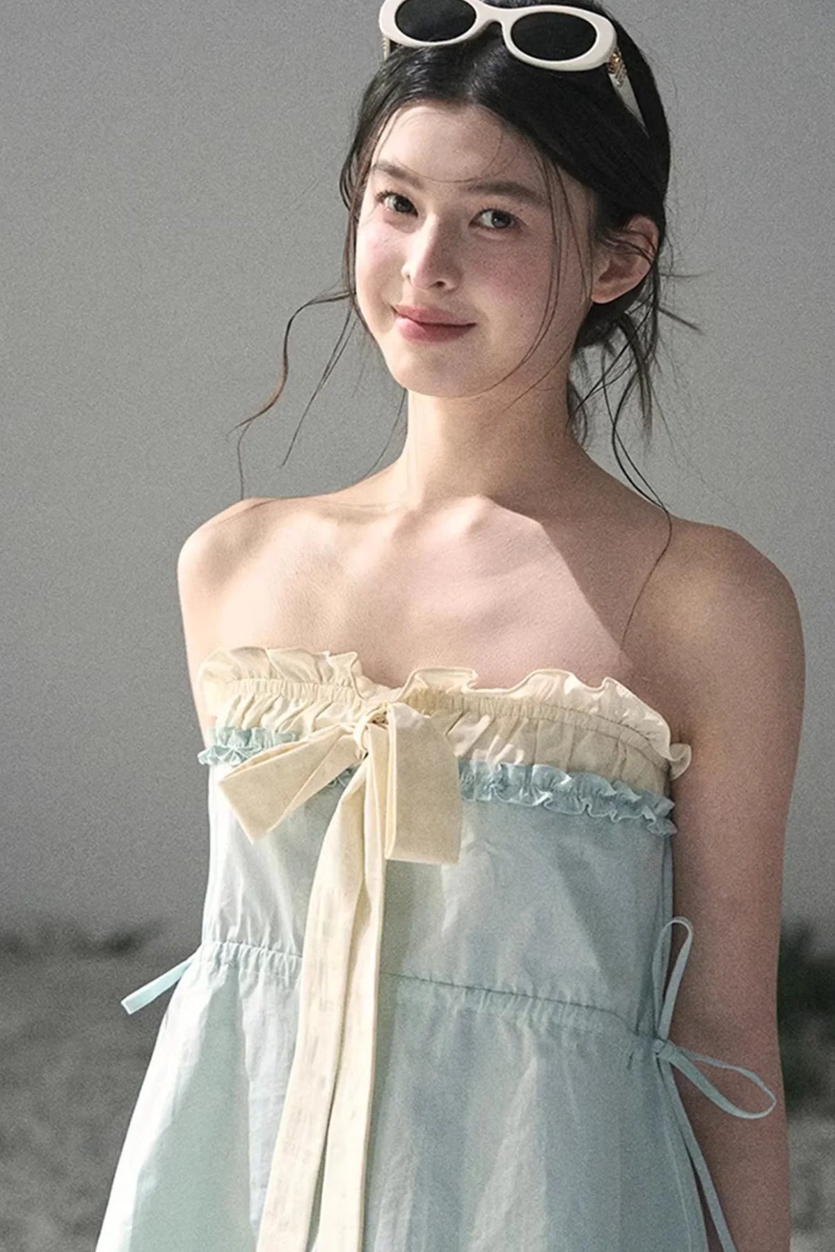 Soft Blue and White Tube Top