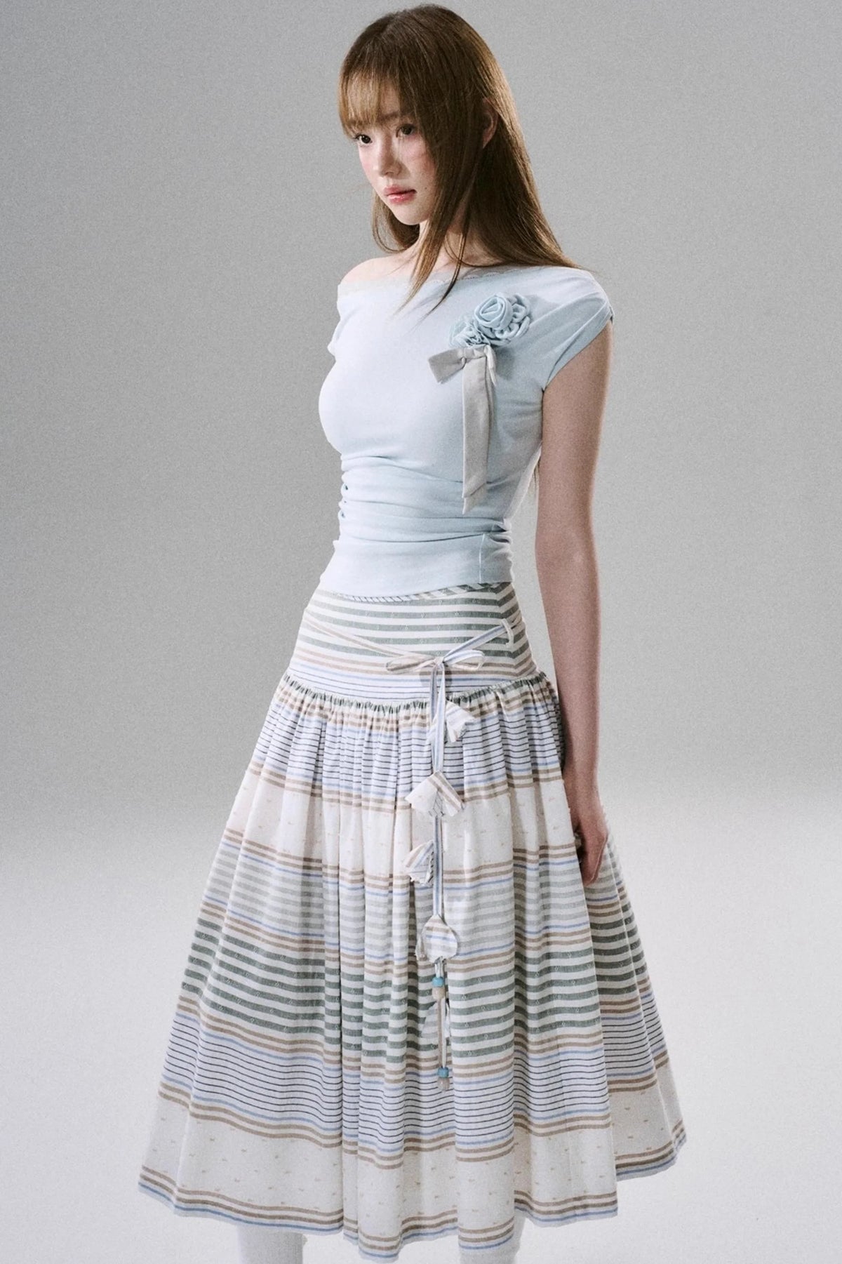 Soft Floral Belted Summer Skirt