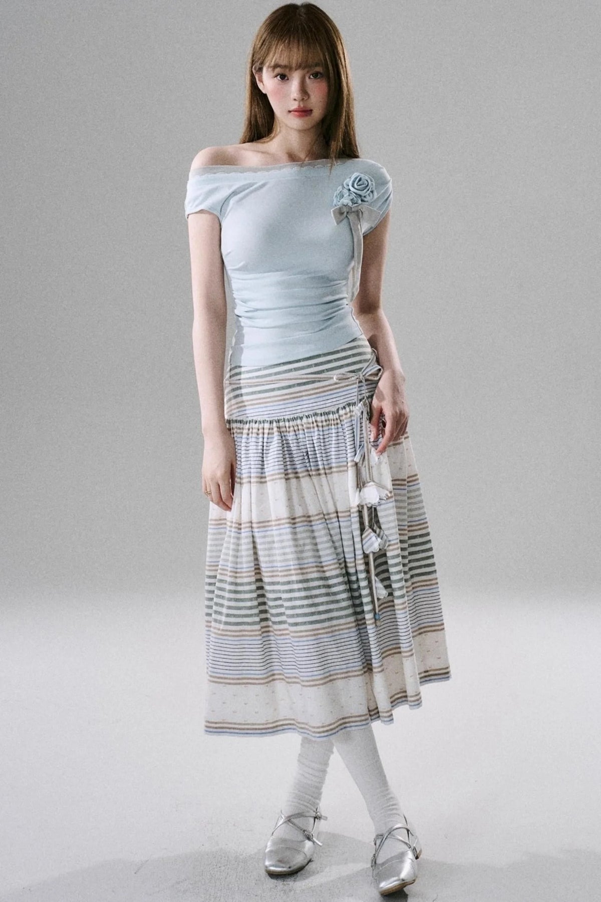 Soft Floral Belted Summer Skirt
