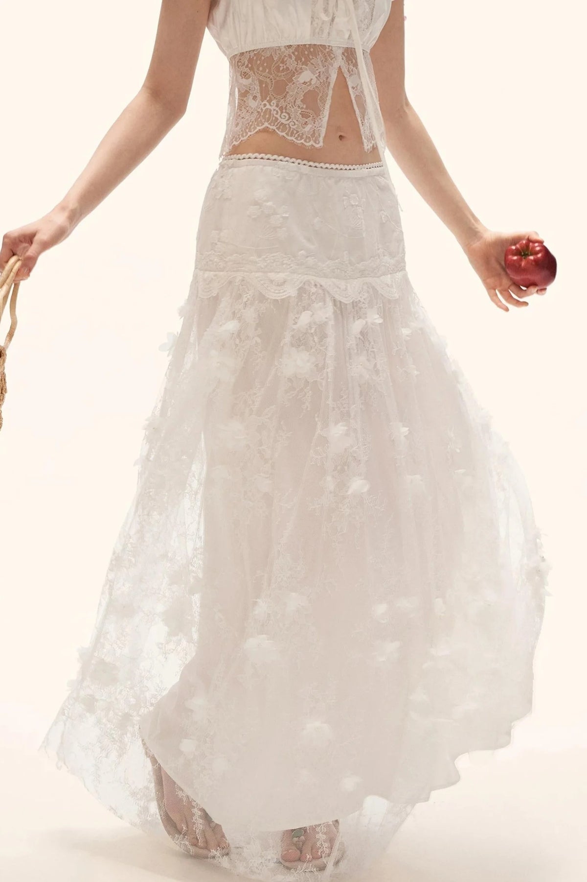 Soft Floral Gauze Midi Skirt