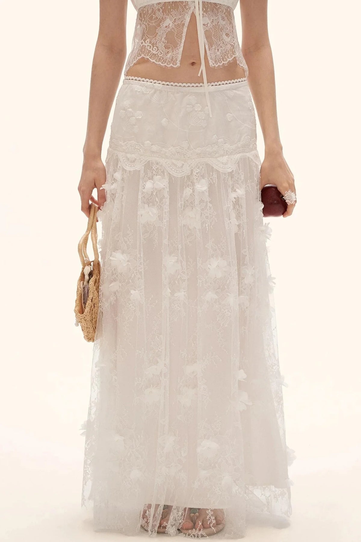 Soft Floral Gauze Midi Skirt