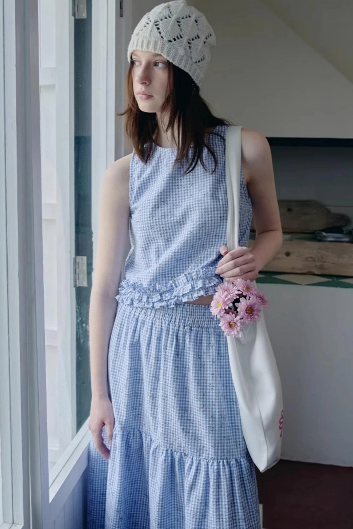 Soft Morandi Floral Frill Vest Skirt Set-Up