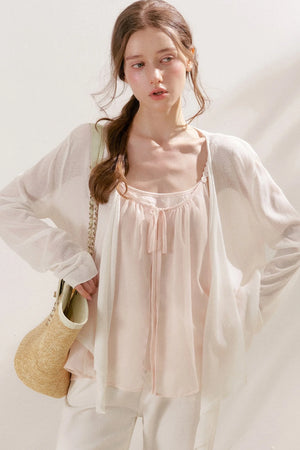 Soft Peach Camisole With Cream Cardigan Set-Up