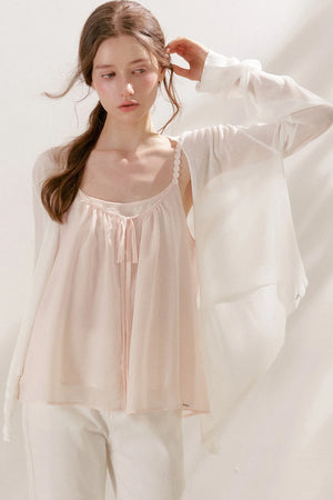 Soft Peach Camisole With Cream Cardigan Set-Up