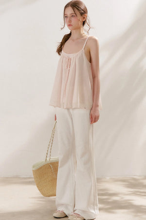 Soft Peach Camisole With Cream Cardigan Set-Up
