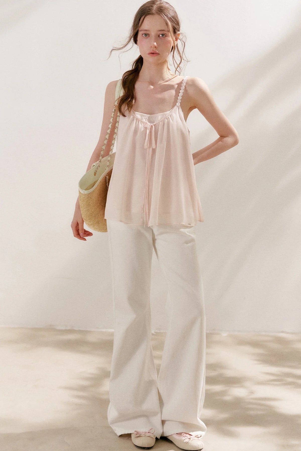 Soft Peach Camisole With Cream Cardigan Set-Up