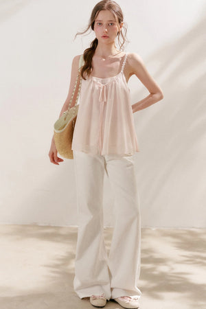 Soft Peach Camisole With Cream Cardigan Set-Up