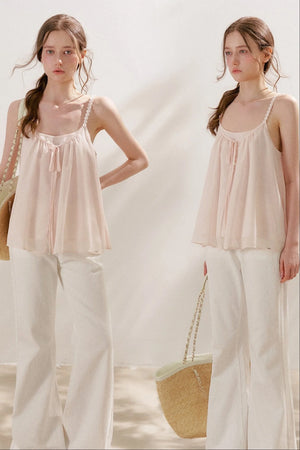 Soft Peach Camisole With Cream Cardigan Set-Up