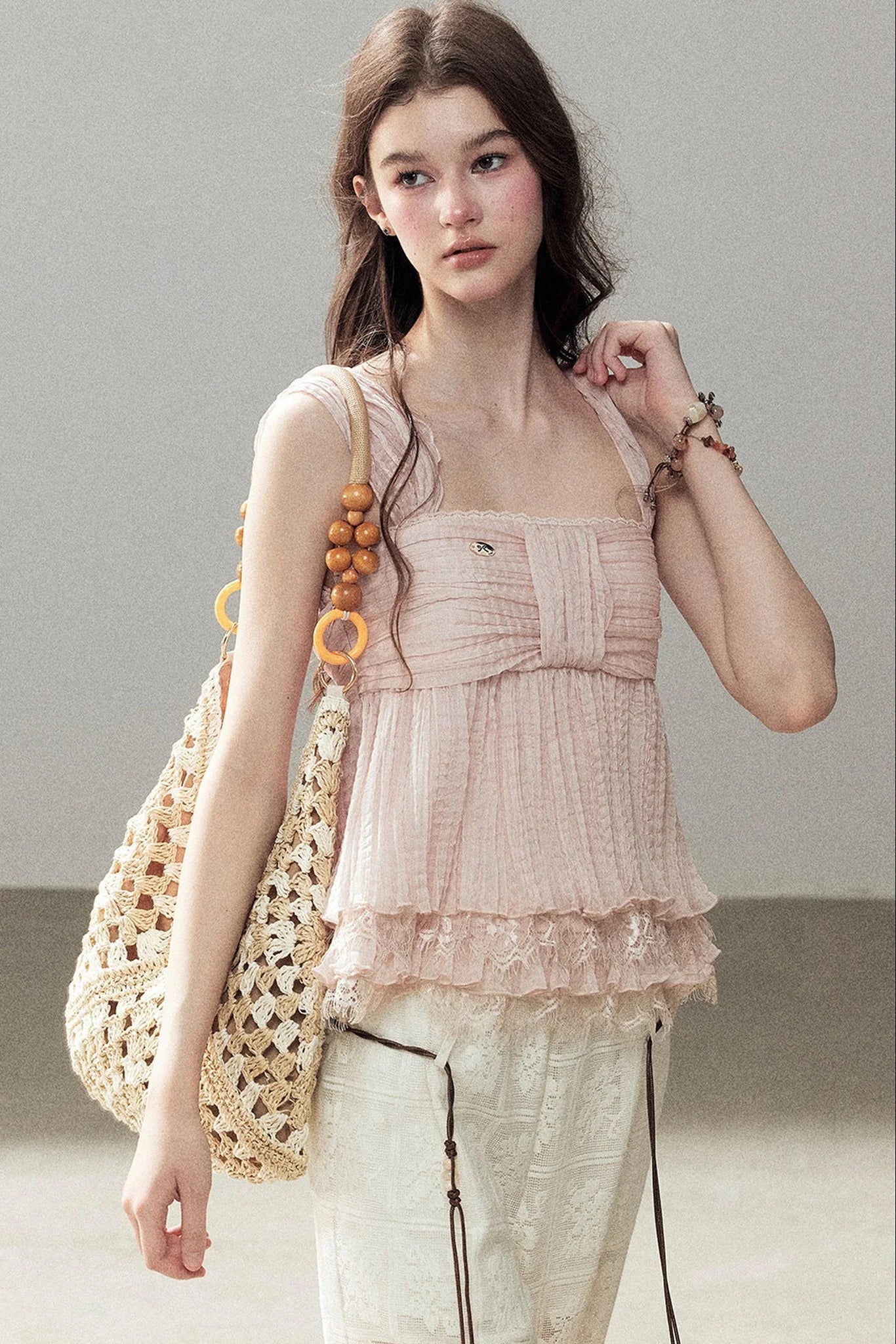 Soft Pleats Lace Top