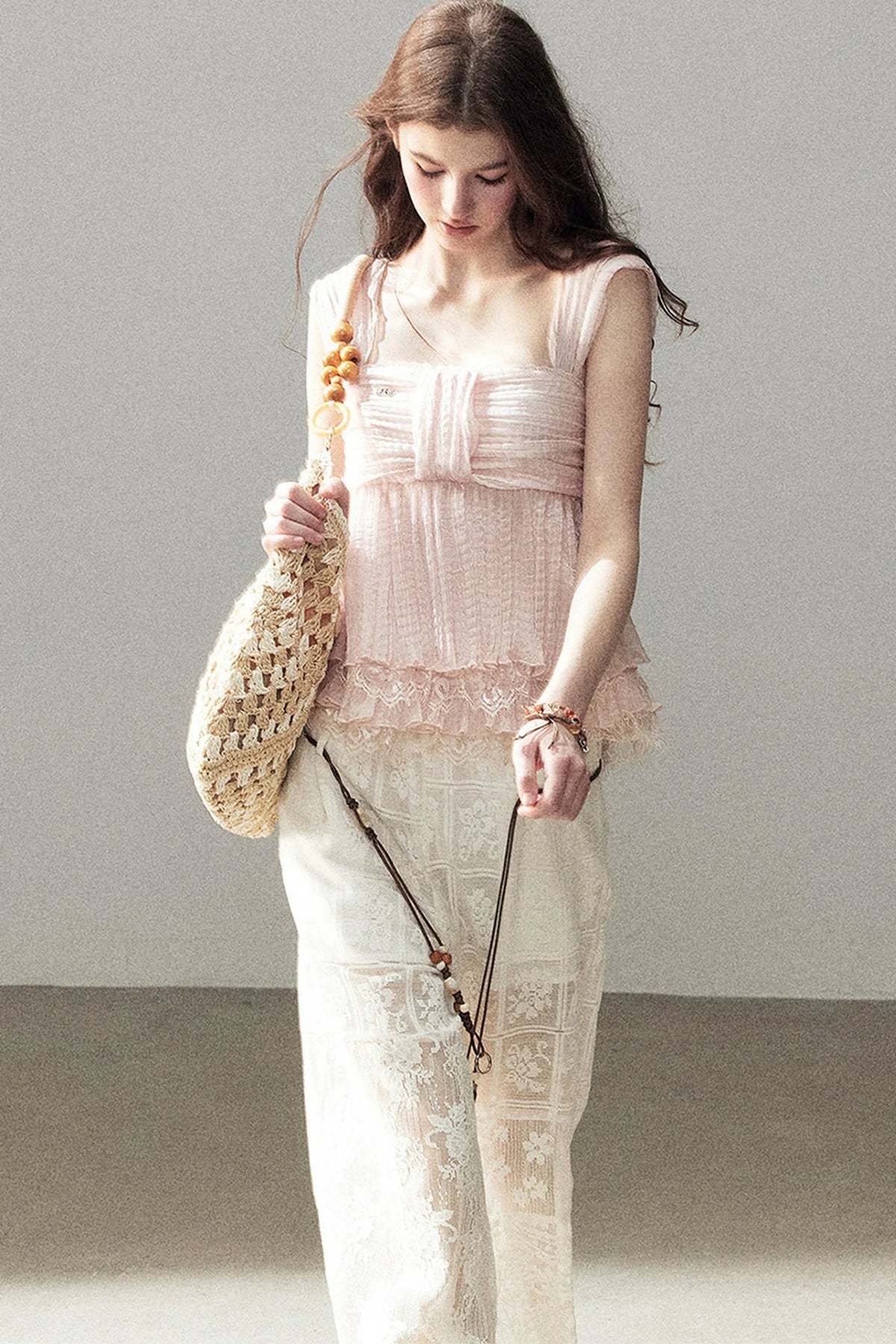 Soft Pleats Lace Top