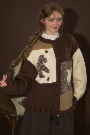 Soft Vintage Crew Neck Cardigan & Scarf Set-Up