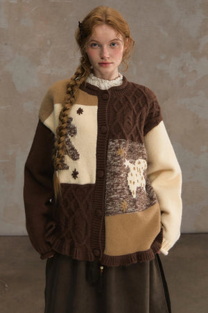Soft Vintage Crew Neck Cardigan & Scarf Set-Up