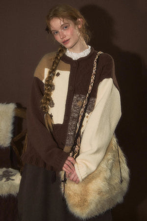 Soft Vintage Crew Neck Cardigan & Scarf Set-Up