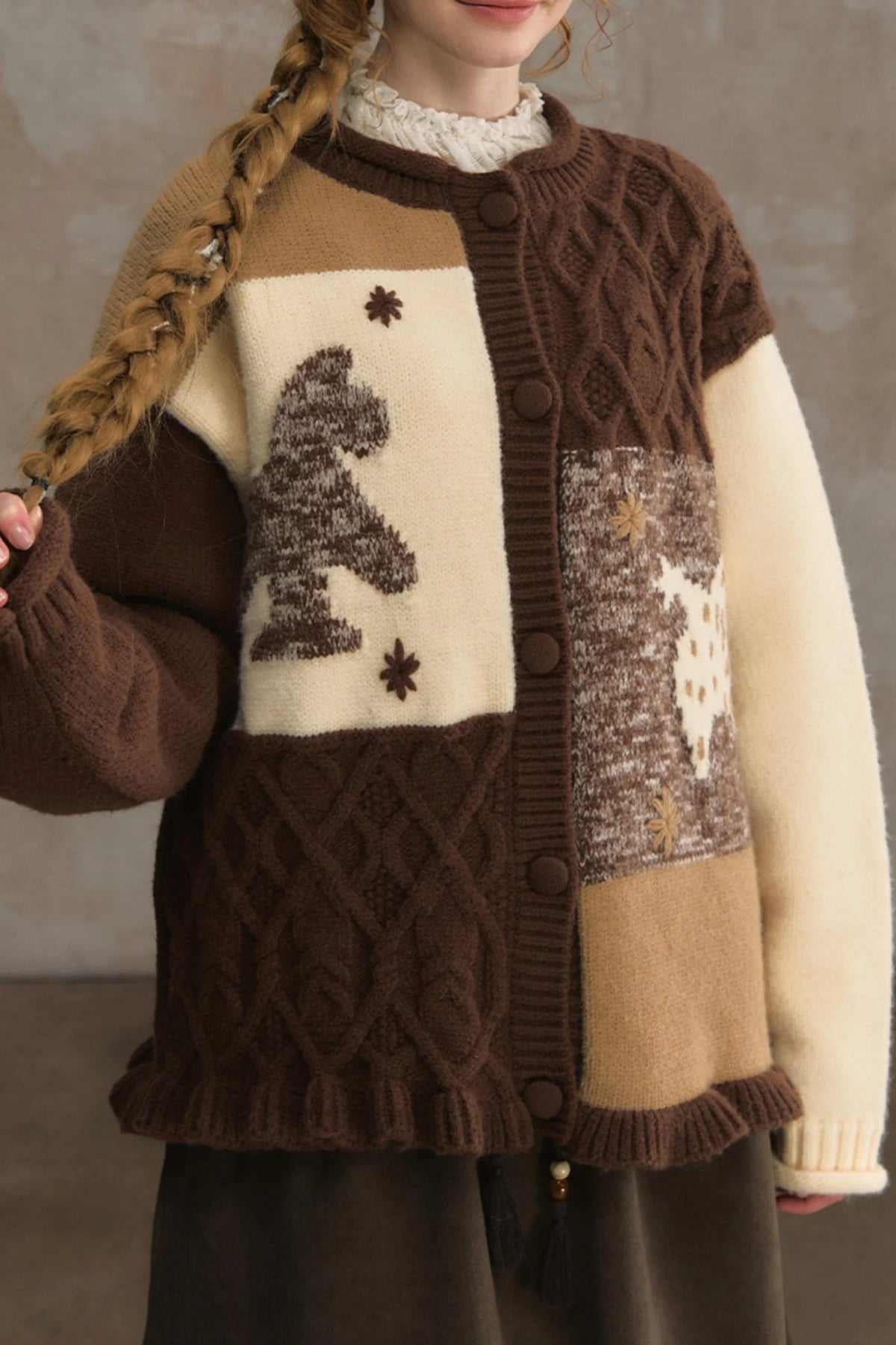 Soft Vintage Crew Neck Cardigan & Scarf Set-Up