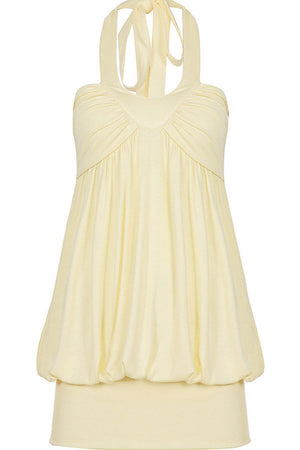 Solid Color Halter V-Neck Backless Ruched Dress