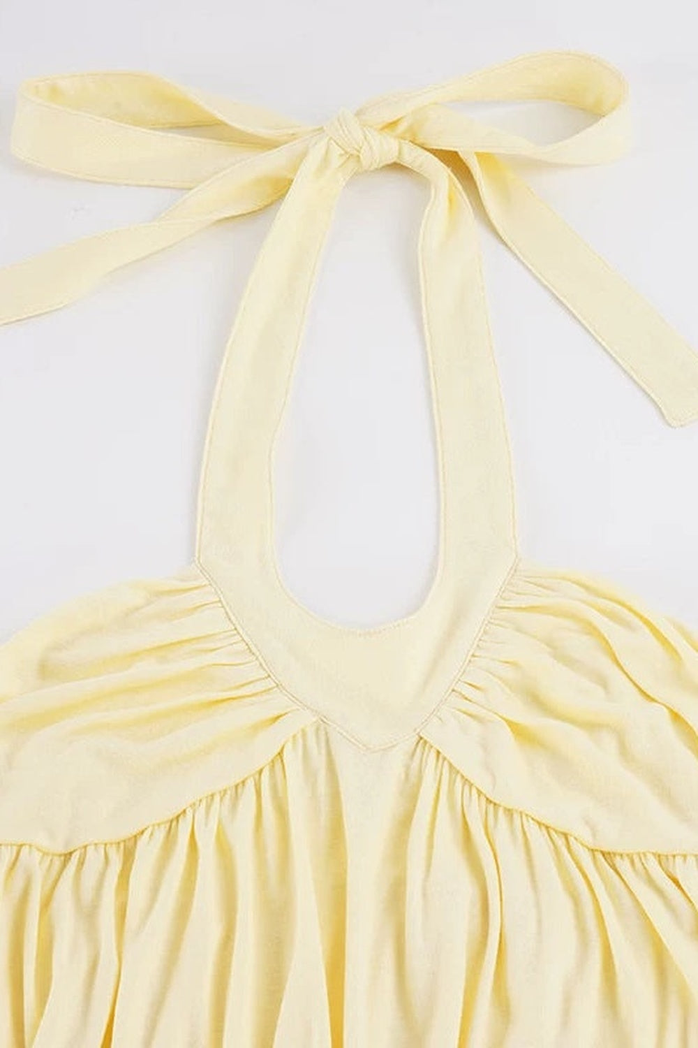 Solid Color Halter V-Neck Backless Ruched Dress