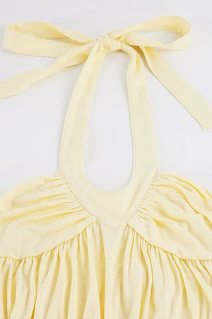Solid Color Halter V-Neck Backless Ruched Dress