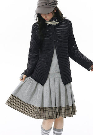 Solid Color Hollow Knit Cardigan