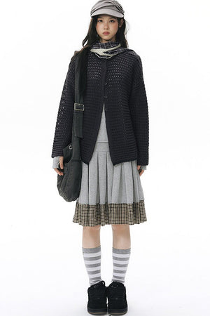 Solid Color Hollow Knit Cardigan