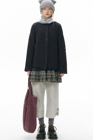 Solid Color Hollow Knit Cardigan