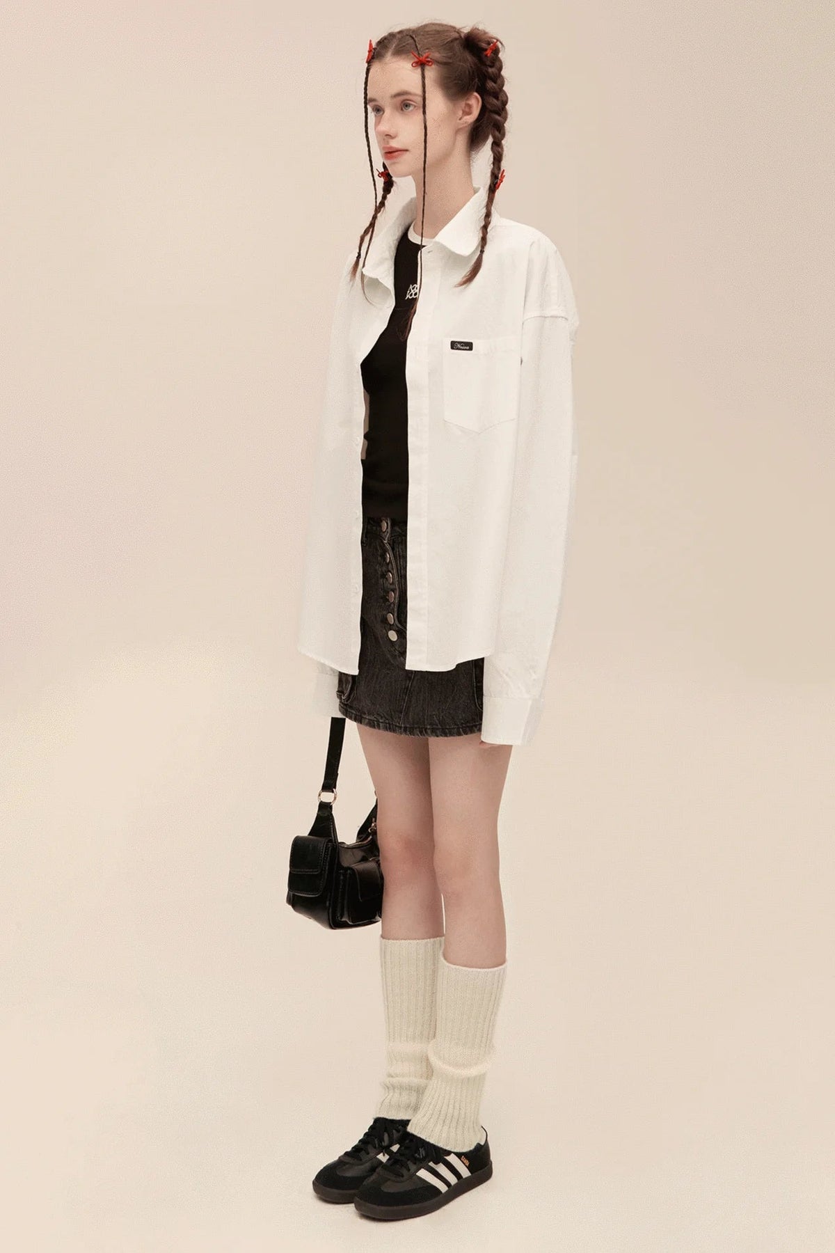 Solid Color Loose Slouch Long Sleeve Shirt