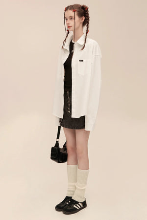 Solid Color Loose Slouch Long Sleeve Shirt