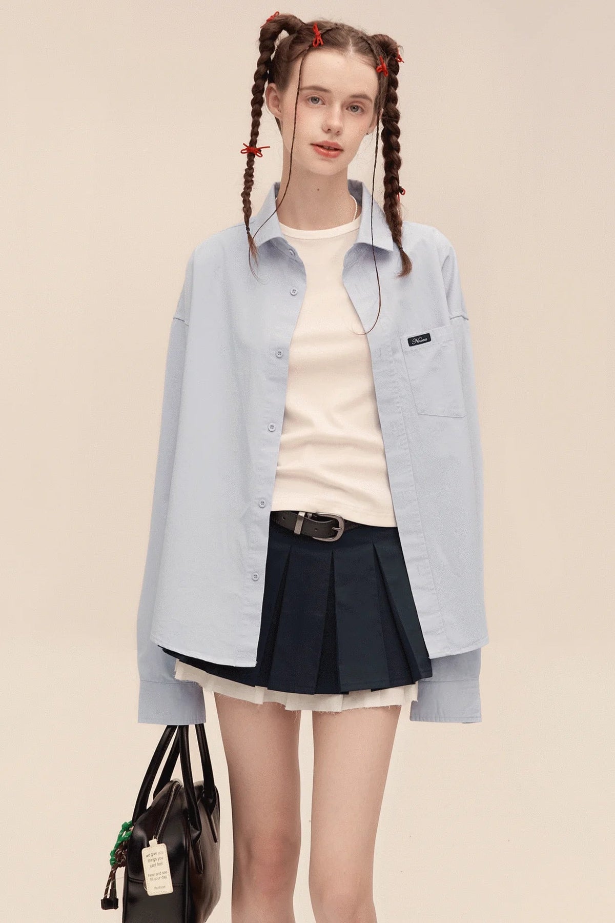 Solid Color Loose Slouch Long Sleeve Shirt