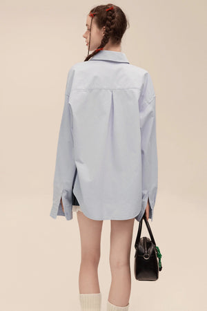 Solid Color Loose Slouch Long Sleeve Shirt