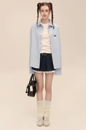 Solid Color Loose Slouch Long Sleeve Shirt