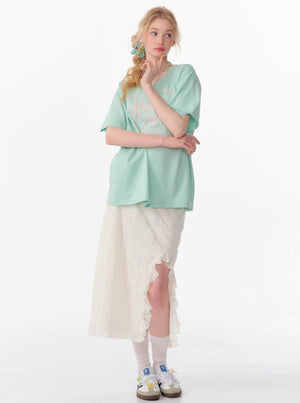 Solid Color Loose V-Neck Top
