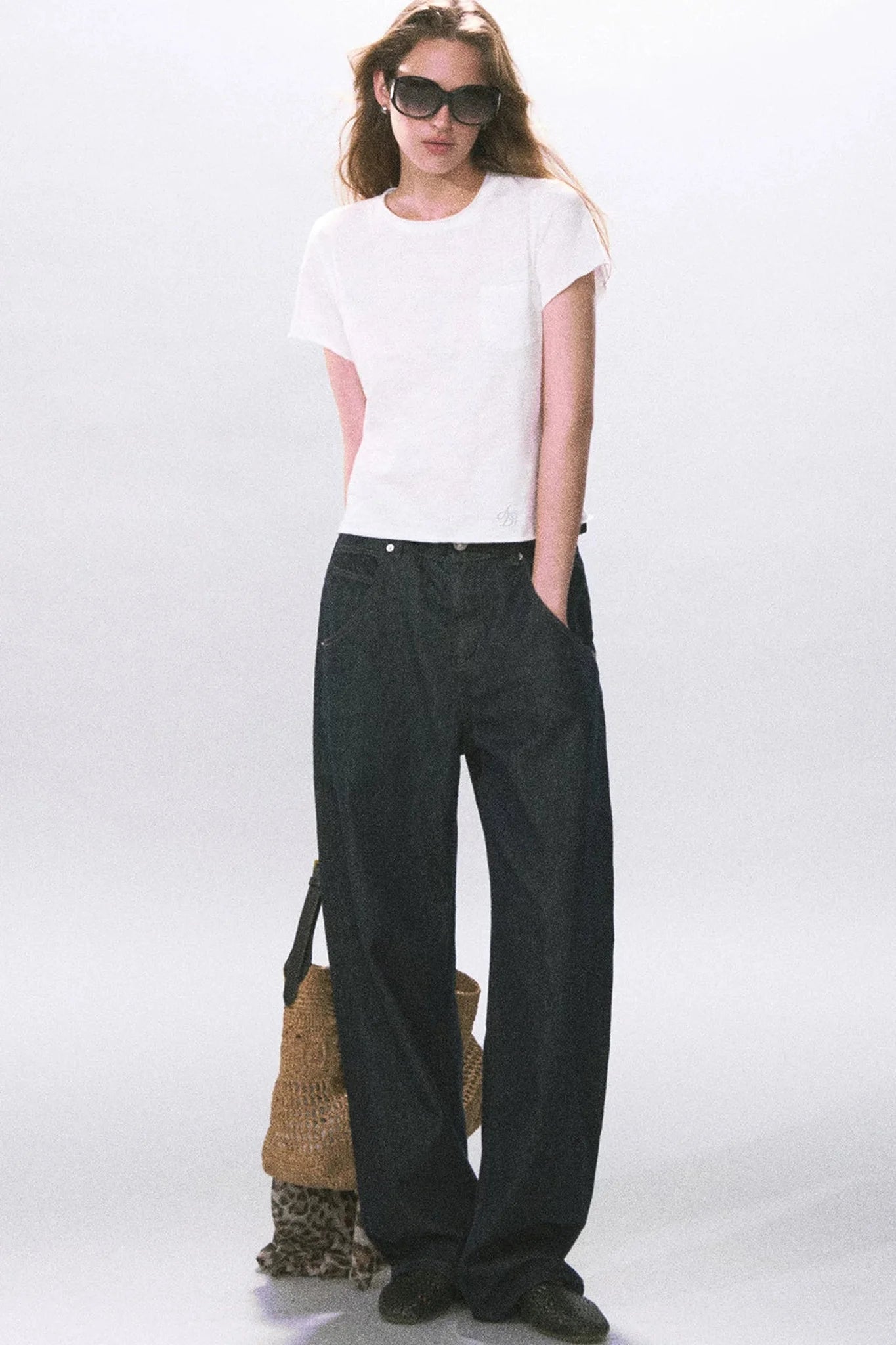Solid Color Rolled Hem T-Shirt