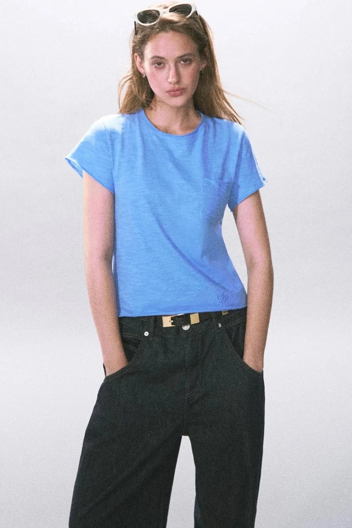 Solid Color Rolled Hem T-Shirt
