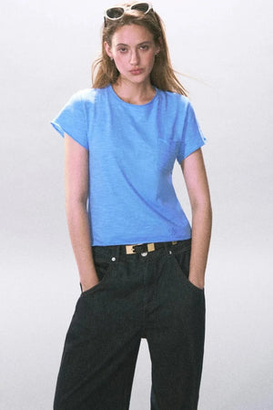 Solid Color Rolled Hem T-Shirt