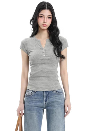 Solid Henley Knit Top